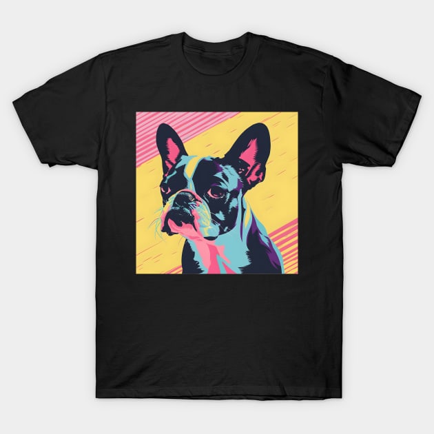 70s Boston Terrier Vibes: Pastel Pup Parade T-Shirt by NatashaCuteShop